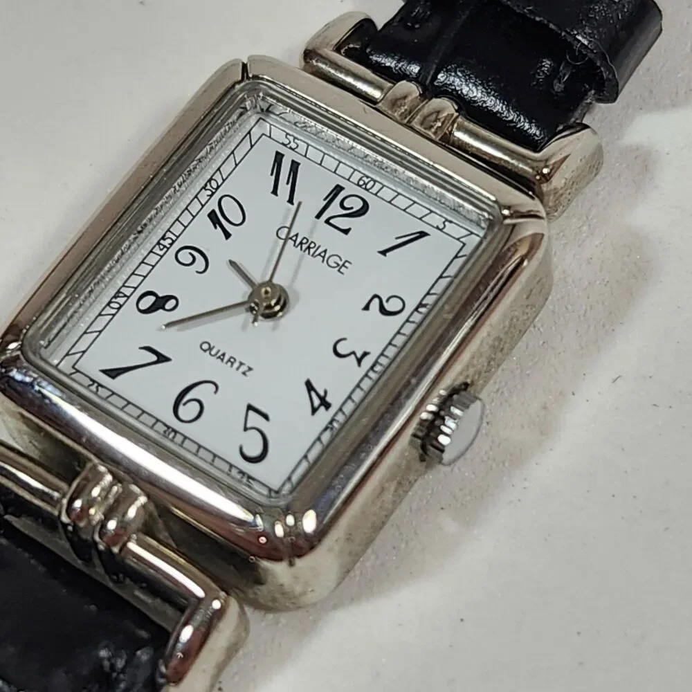 Ladies Carriage by Timex Quartz Watch Black Leather Band 8